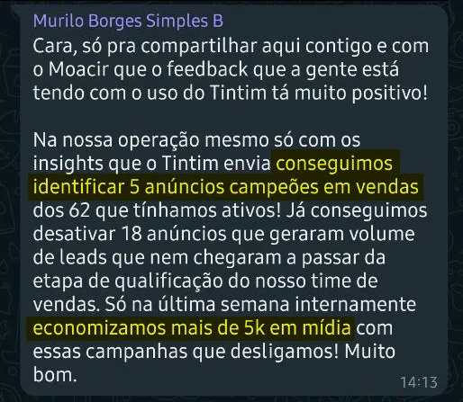 Print de mensagem de Murilo Borges: 5 anúncios campeões entre 62
