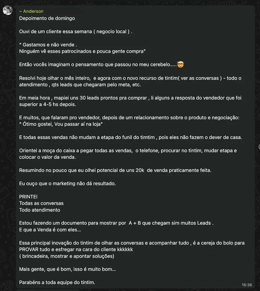 Print de mensagem de Anderson: 30 leads prontos que o vendedor deixou passar
