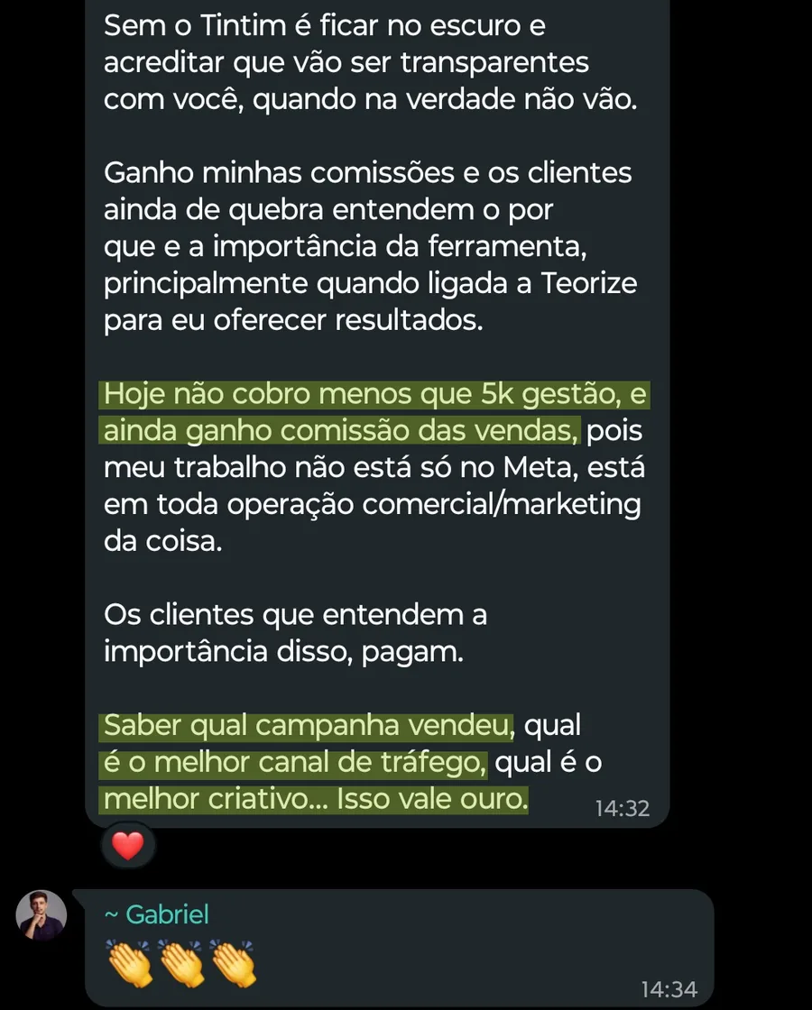 Print de mensagem de Cliente do Tintim: Não cobra menos que 5k de gestão
