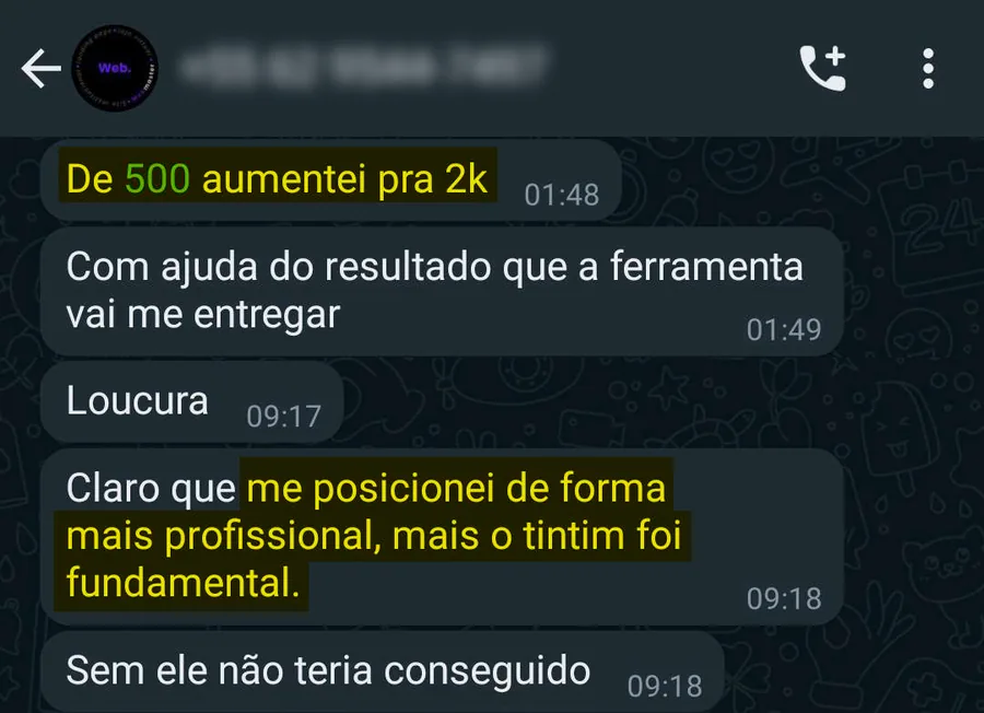 Print de mensagem de Cliente do Tintim: Cobrança de 500 para 2k