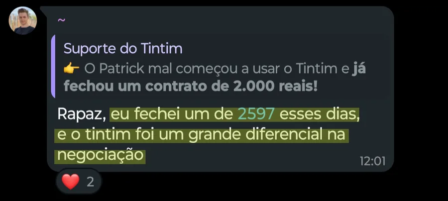 Print de mensagem de Ricardo Augusto: Fechou um contrato de 2597